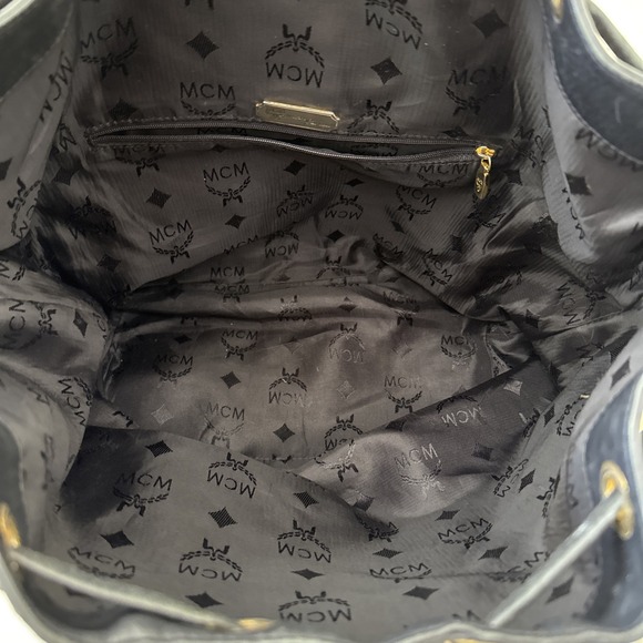 VTG MCM Black Jacquard‎ bucket bag Crossbody Purse Large Nylon & Leather Germany - Picture 11 of 16